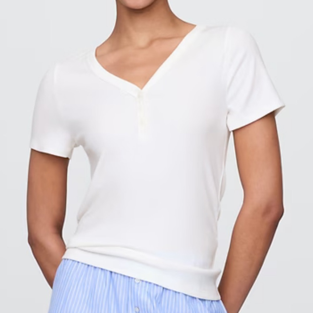 Gap Body Ribbed Baby Tee Short Sleeve Henley Off White Loungewear 2025 NWT-Small
